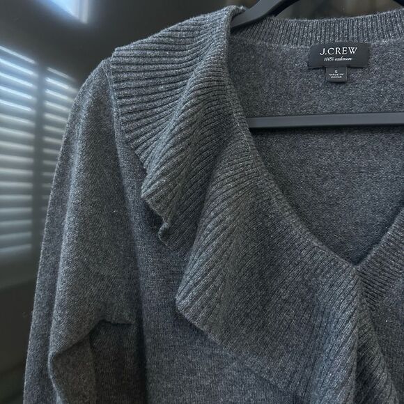 J. Crew Womens Small Gray Cashmere Ruffle Asymmetrical Sweater Jumper - Picture 2 of 7